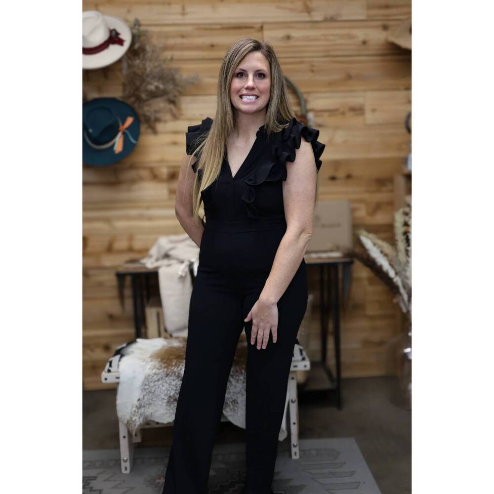 NEW VALENTINE ruffle power jumpsuit in midnight black